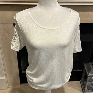 Size M cream knit top. Cut out sleeve.  Worn once. Listing # 871